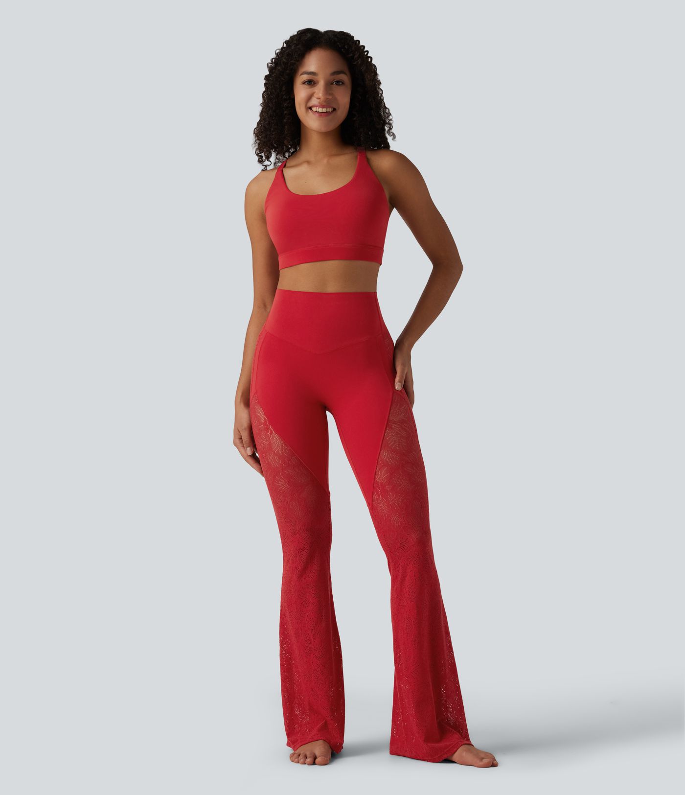 Halara UltraSculpt™ High Waisted Tummy Control Contrast Lace Yoga Flare Leggings with Pocket Halara UltraSculpt™ High Waisted Tummy Control Contrast Lace Yoga Flare Leggings with Pocket