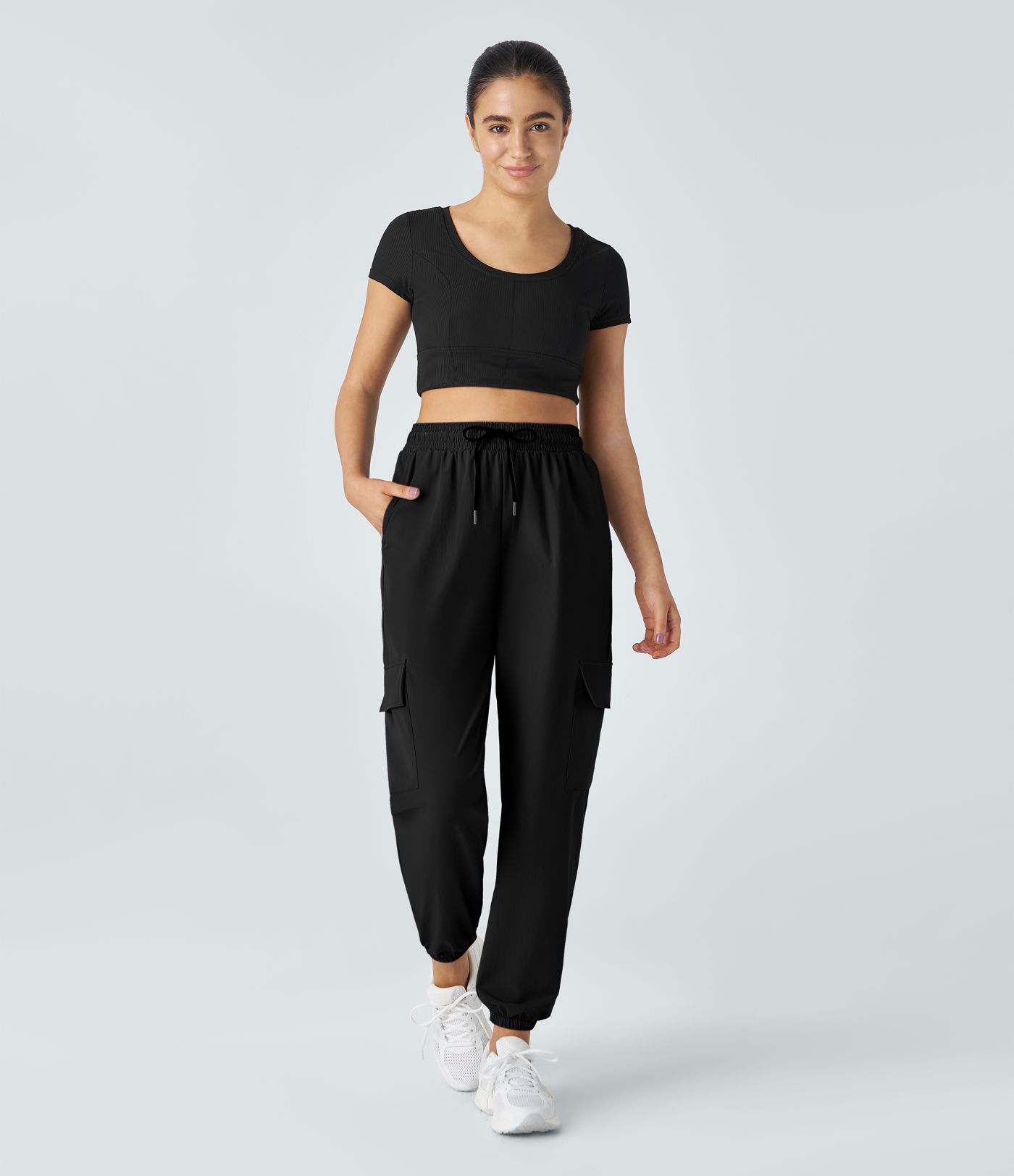 Mid Rise Drawstring Pocket Casual Cargo Joggers