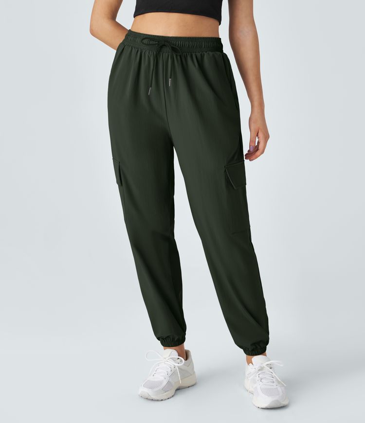 Mid Rise Drawstring Side Pocket Casual Cargo Joggers