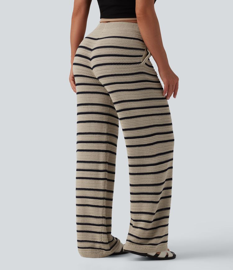 Low Rise Drawstring Color Block Stripes Casual Baggy Jumper Trousers with Pockets