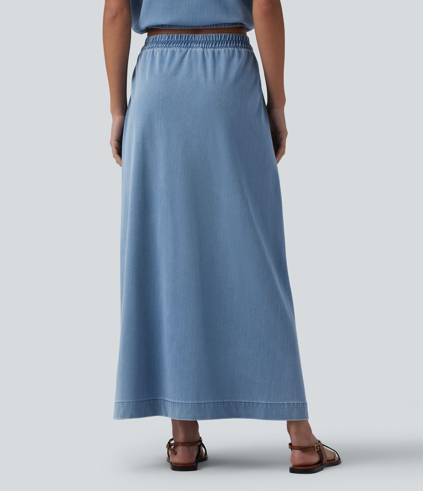 Halara Flex™ High Waisted A-Line Denim Maxi Casual Skirt with Pockets