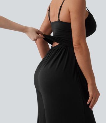 Adjustable Straps Ruched Wide Leg Heathered Casual Jumpsuit with Pockets-Easy Peezy