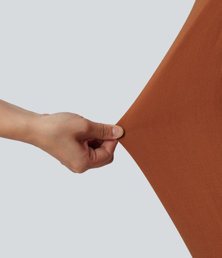 Wide Leg Casual Linen-Feel Slip Jumpsuit with Pockets