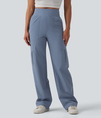 High Waisted Straight Leg Casual Pants with Pockets