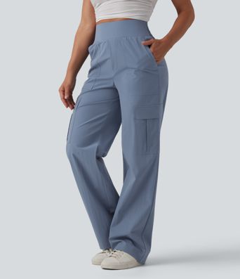 High Waisted Straight Leg Casual Pants with Pockets