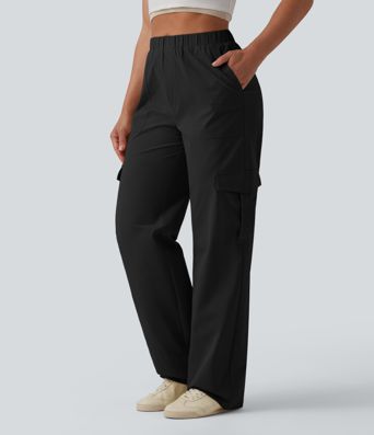 Pantalones informales de tiro medio y pierna recta con bolsillos
