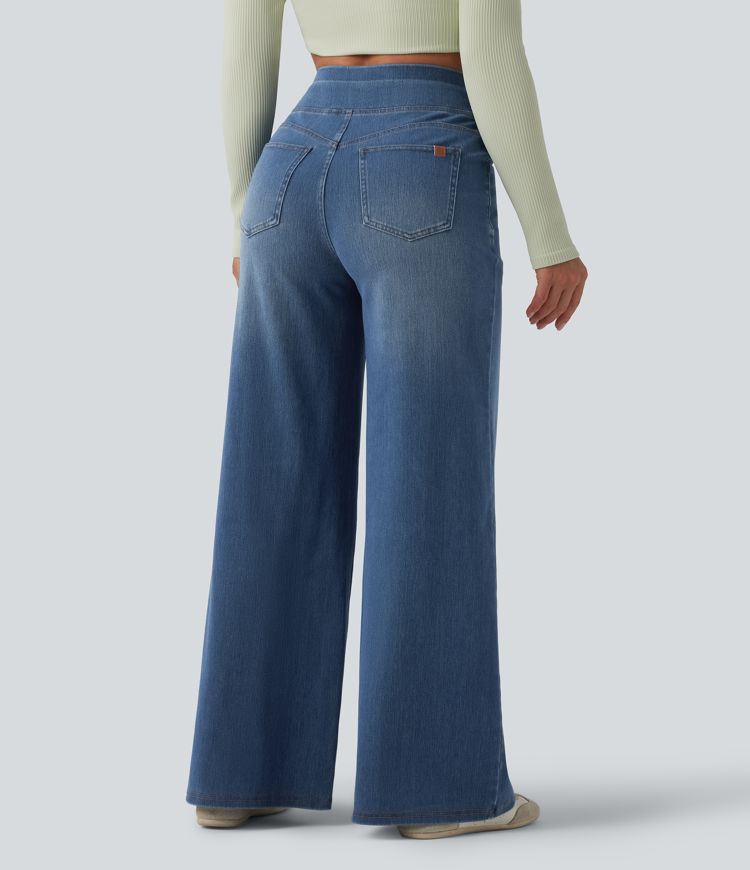 Halara Flex™ High Waisted Crossover Wide Leg Casual Jeans with Pockets