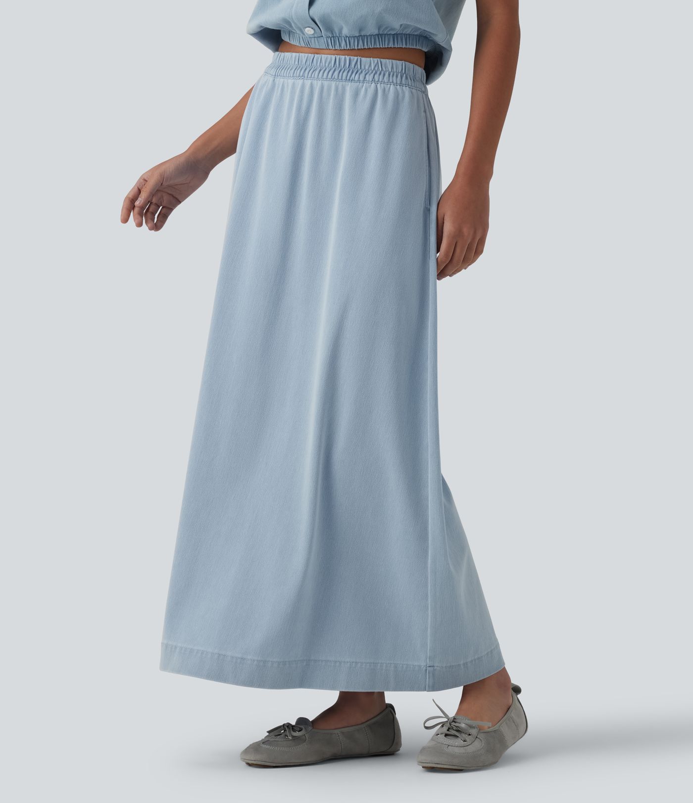 Halara Flex™ High Waisted A-Line Denim Maxi Casual Skirt with Pockets