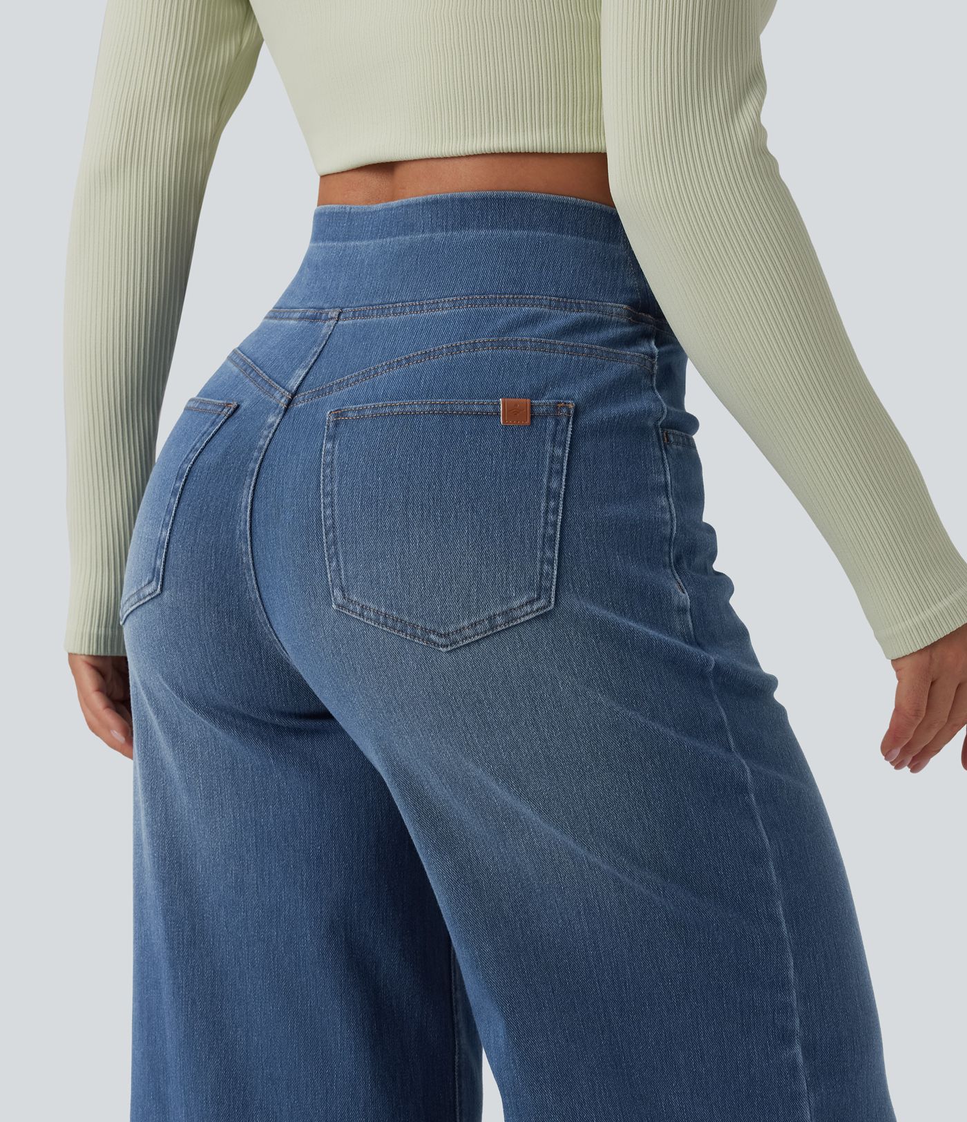 Halara Flex™ High Waisted Crossover Wide Leg Casual Jeans with Pockets