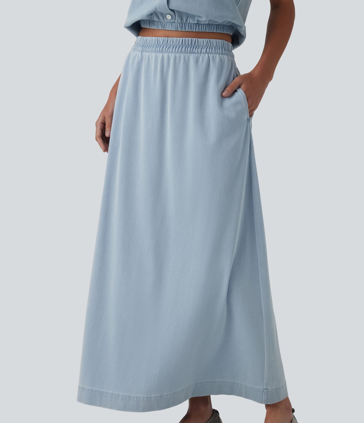 Halara Flex™ High Waisted A-Line Denim Maxi Casual Skirt with Pockets