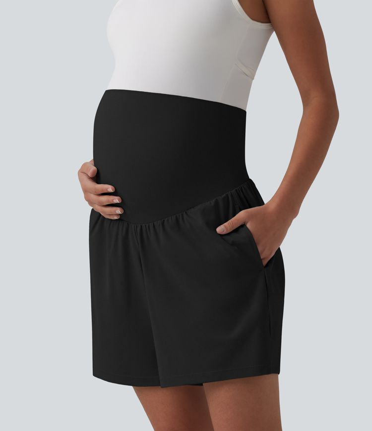 Softlyzero™ Airy Super High Waisted 2-in-1 Cool Touch Yoga Maternity Shorts 7'' with Pockets