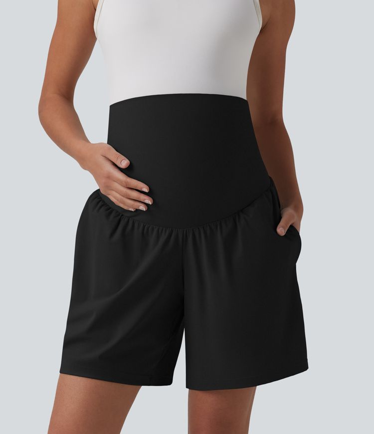 Softlyzero™ Airy Super High Waisted 2-in-1 Cool Touch Yoga Maternity Shorts 7'' with Pockets