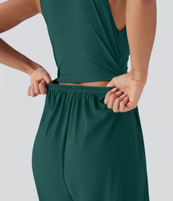 Softlyzero™ Airy V Neck Sleeveless Ruched Side Pocket Invisible Zipper  Casual Jumpsuit-Easy Peezy