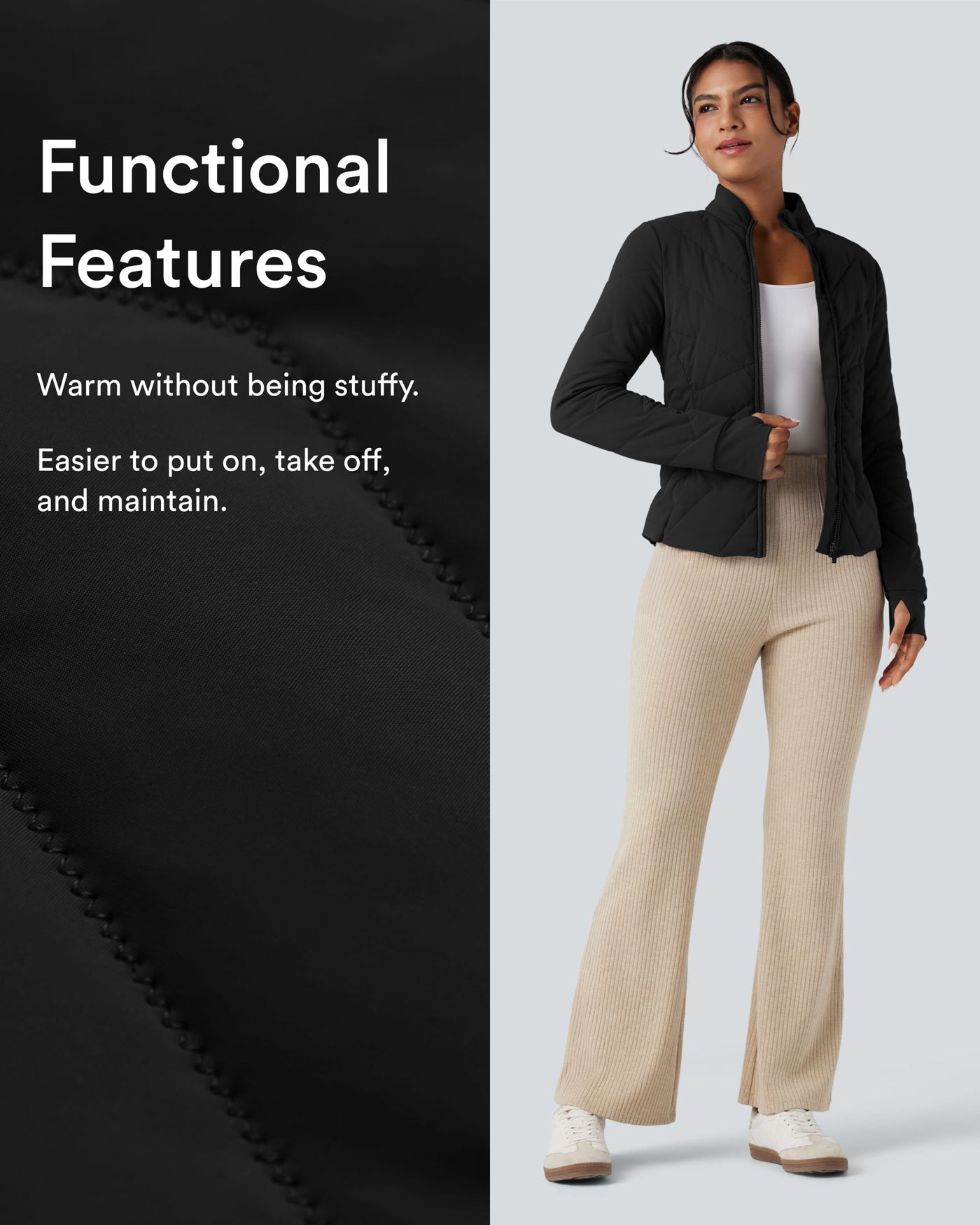 Cappotto casual con collo alla coreana, maniche lunghe con foro per il pollice e tasche