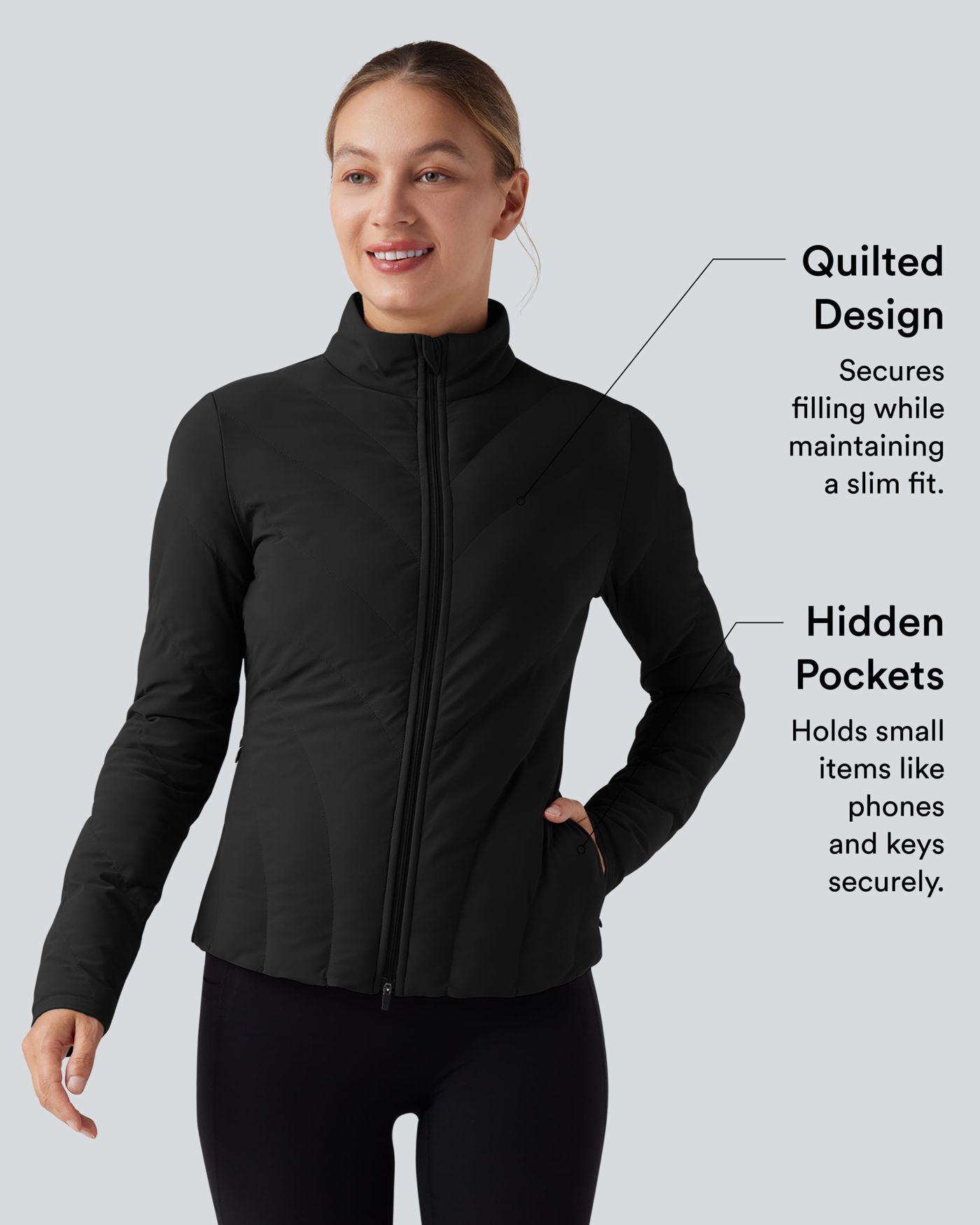 PuffFlex High-neck Long Sleeve Stretchy Casual Padded Jacket with Pockets