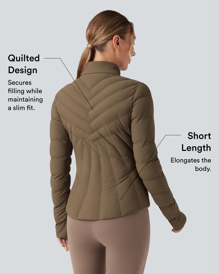 PuffFlex Stand Collar Thumb Holes Stretchy Workout Padded Jacket with Pockets