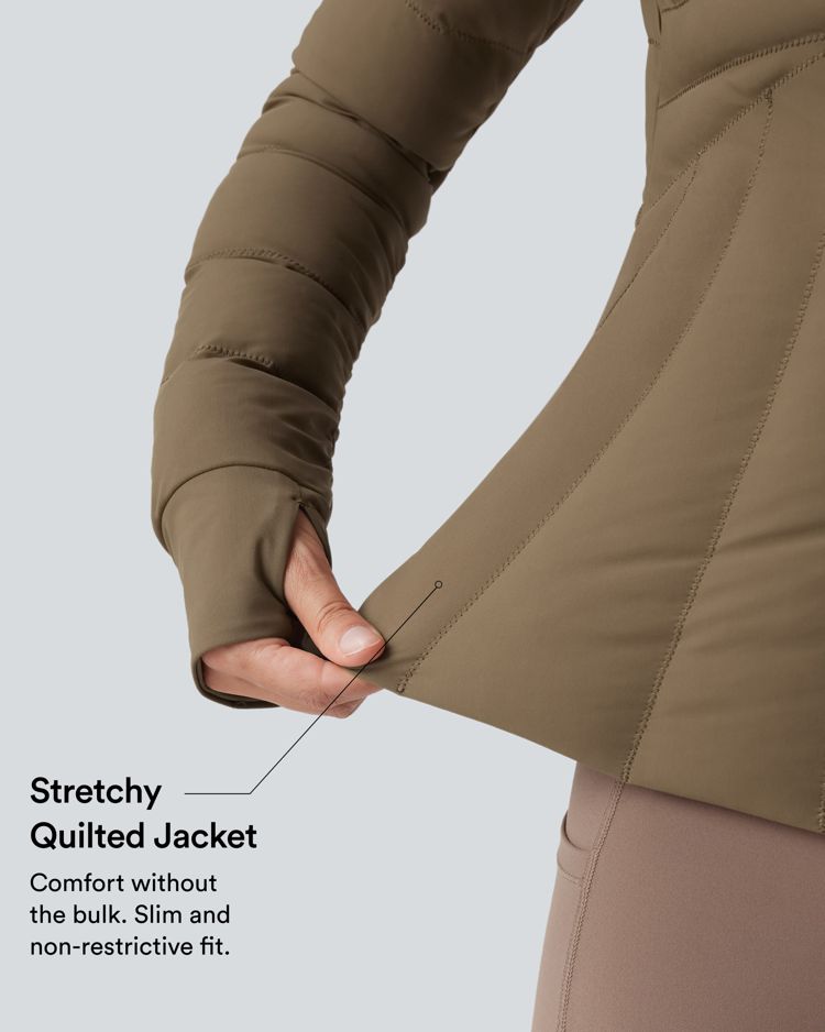 PuffFlex Stand Collar Thumb Holes Stretchy Workout Padded Jacket with Pockets