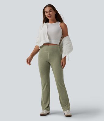 Mid Rise Heathered Casual Bootcut Pants