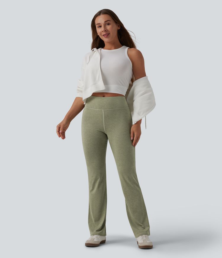 Mid Rise Heathered Casual Bootcut Pants
