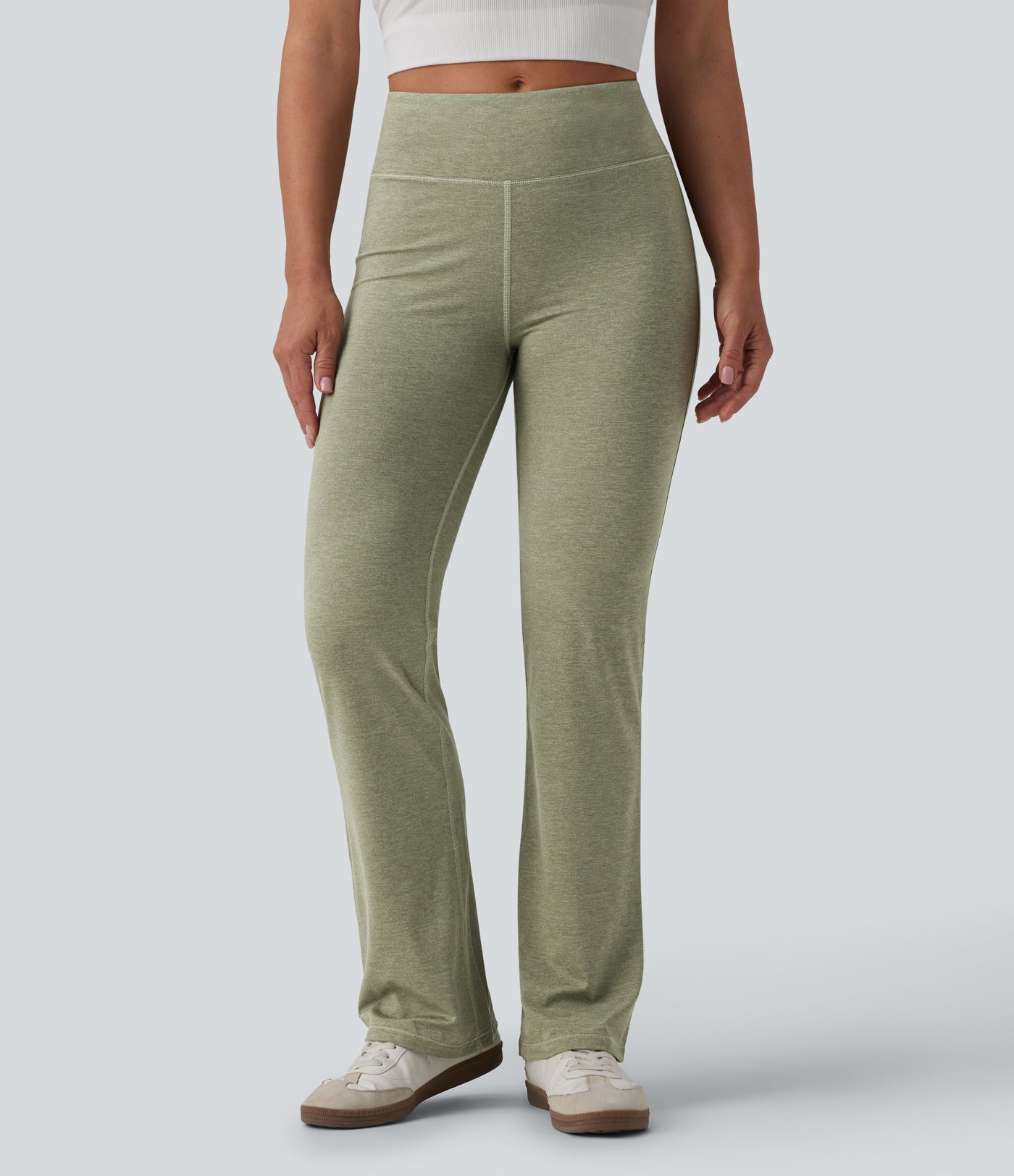Mid Rise Heathered Casual Bootcut Pants