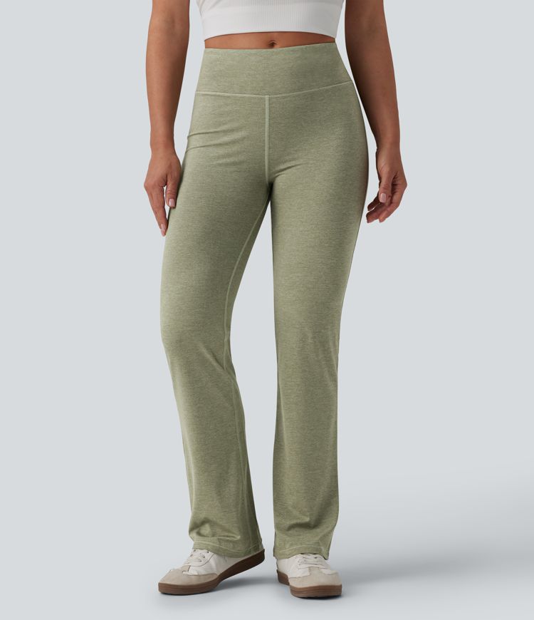 Mid Rise Heathered Casual Bootcut Pants