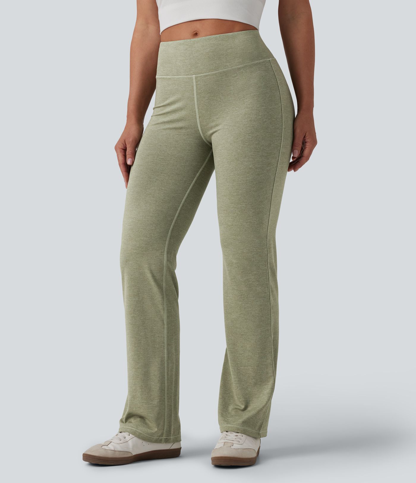 Mid Rise Heathered Casual Bootcut Pants