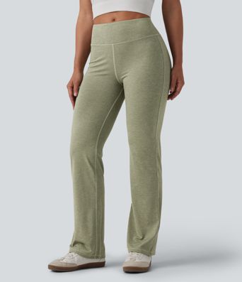 Mid Rise Heathered Casual Bootcut Pants