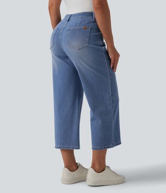 Halara Flex™ Mid Rise Straight Leg Washed Cropped Casual Jeans with Pockets Halara Flex™ Mid Rise Straight Leg Washed Cropped Casual Jeans with Pockets