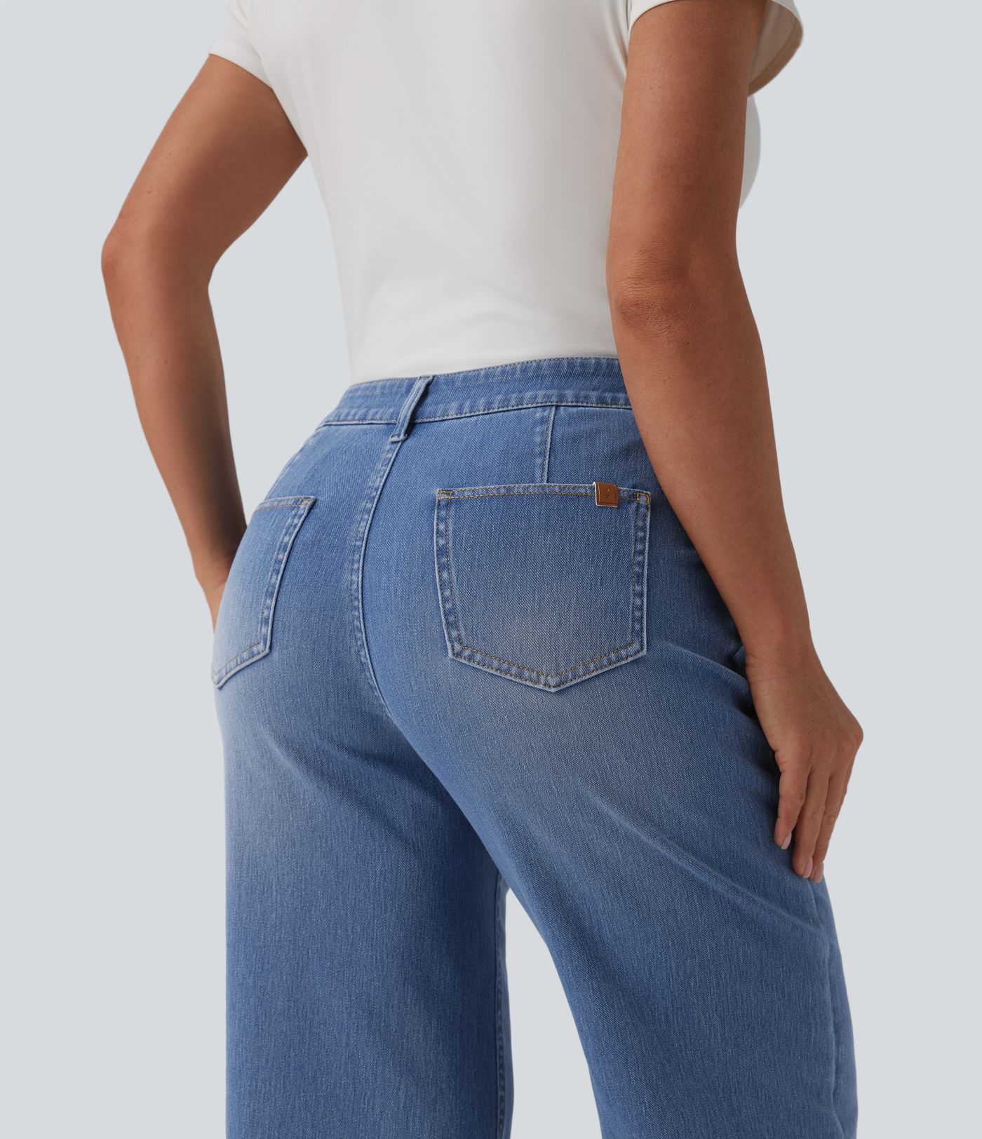 Halara Flex™ Mid Rise Straight Leg Washed Cropped Casual Jeans with Pockets Halara Flex™ Mid Rise Straight Leg Washed Cropped Casual Jeans with Pockets
