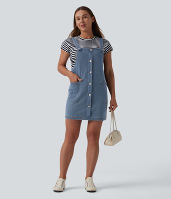 Halara Flex™ Square Neck Denim Mini Casual Dress with Pockets
