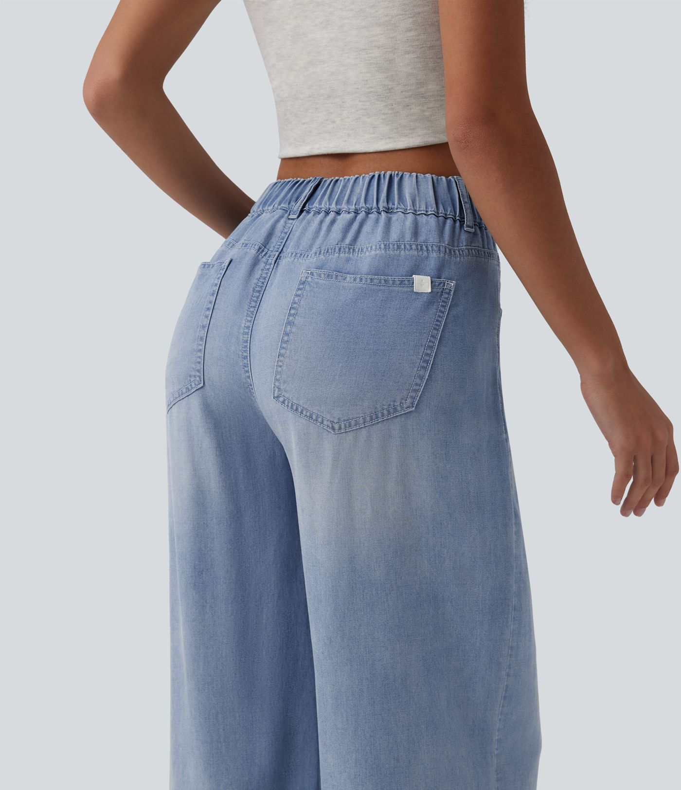 Asymmetric Mid Rise Draped Wide Leg Casual Jeans with Pockets