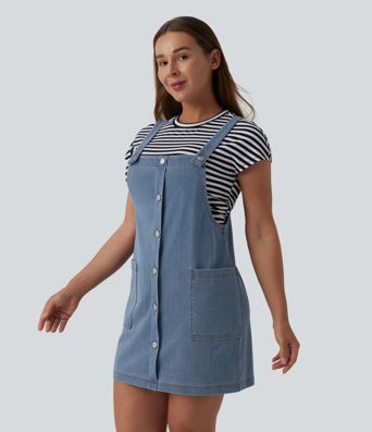 Halara Flex™ Square Neck Denim Mini Casual Dress with Pockets