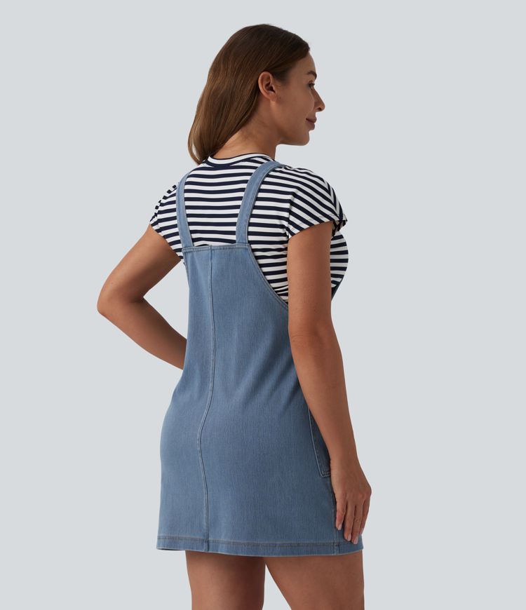 Halara Flex™ Square Neck Denim Mini Casual Dress with Pockets