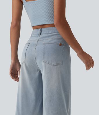 Halara Flex™ - Lässige Bermuda-Shorts aus Denim mit hohem Bund und mehreren Taschen