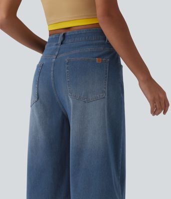 Halara Flex™ - Lässige Bermuda-Shorts aus Denim mit hohem Bund und mehreren Taschen