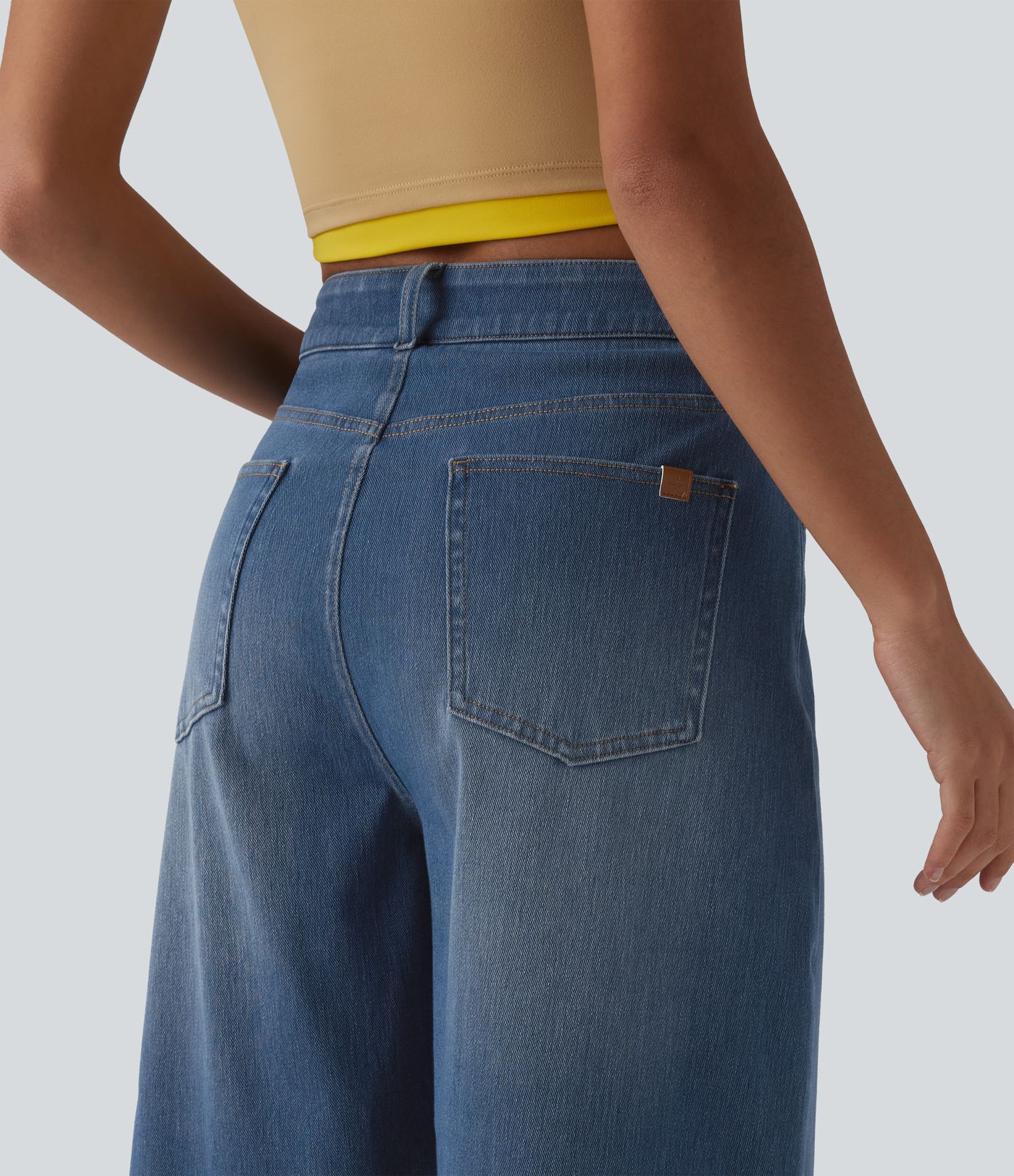 Halara Flex™ - Lässige Bermuda-Shorts aus Denim mit hohem Bund und mehreren Taschen