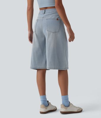 Halara Flex™ - Lässige Bermuda-Shorts aus Denim mit hohem Bund und mehreren Taschen