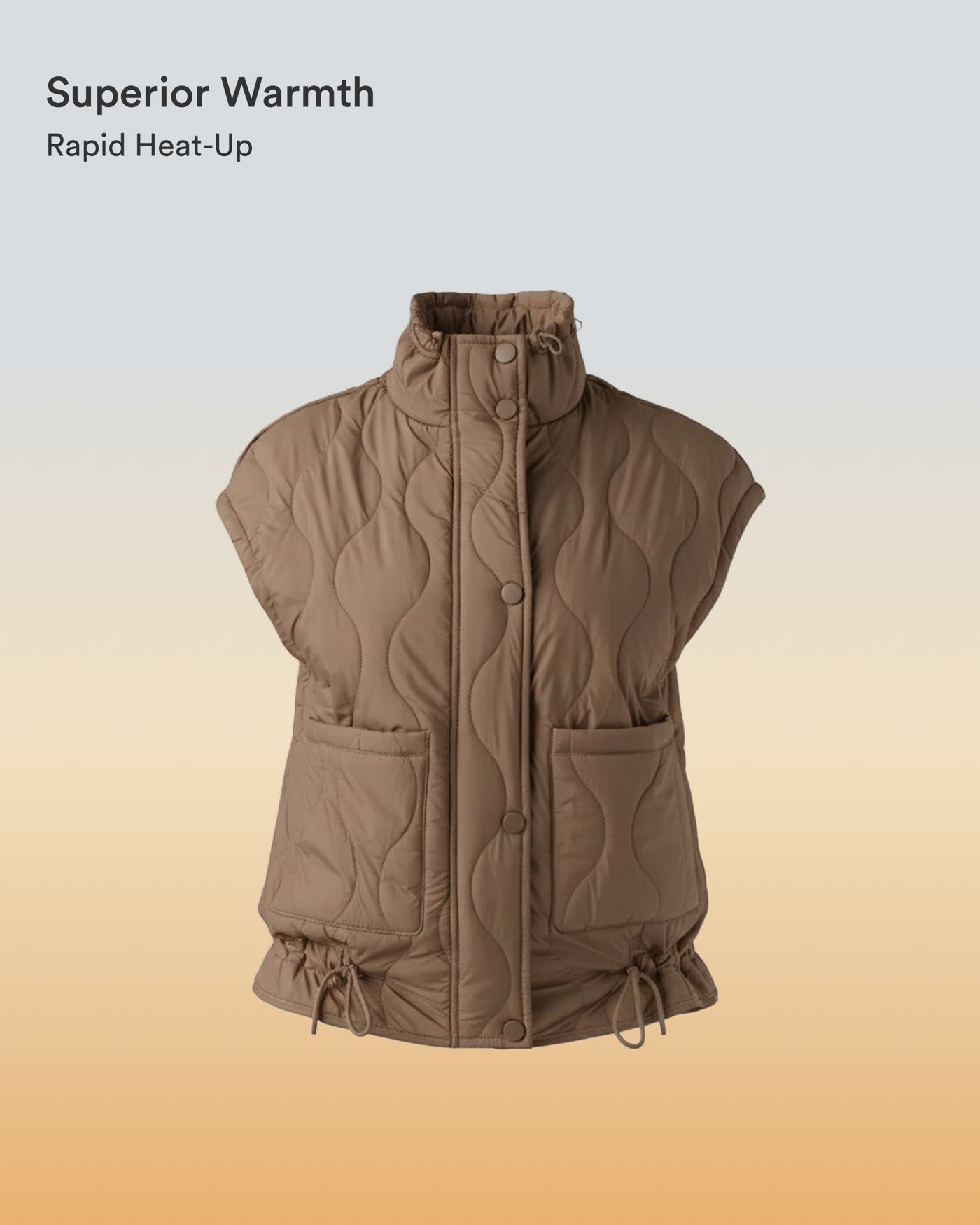 Durable Water Repellent High Neck Drawstring Hem Casual Quilted Synthetic Down Vest with Pockets
