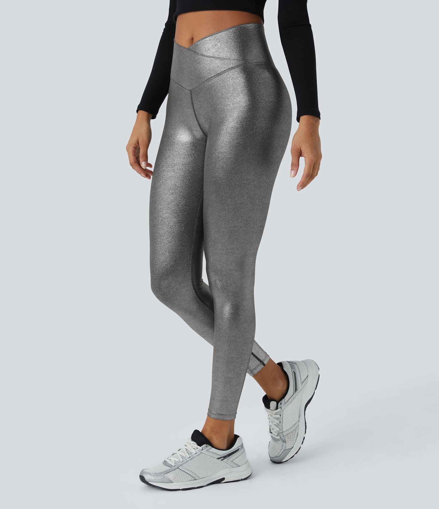 SoftlyZero™ Imiteret læder crossover bukser med lomme og folietryk, strækbare, afslappede