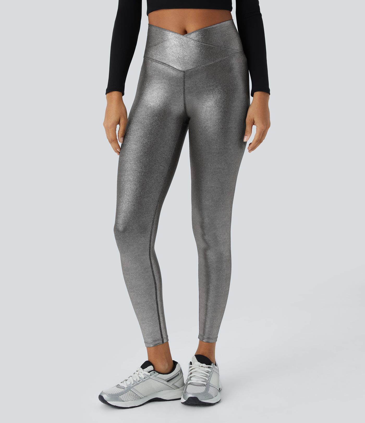 SoftlyZero™ Imiteret læder crossover bukser med lomme og folietryk, strækbare, afslappede