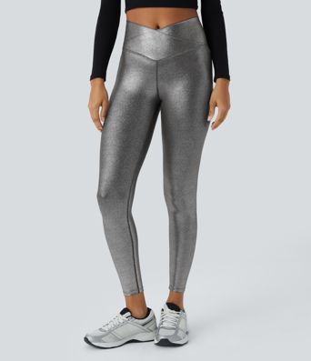 SoftlyZero™ Imiteret læder crossover bukser med lomme og folietryk, strækbare, afslappede