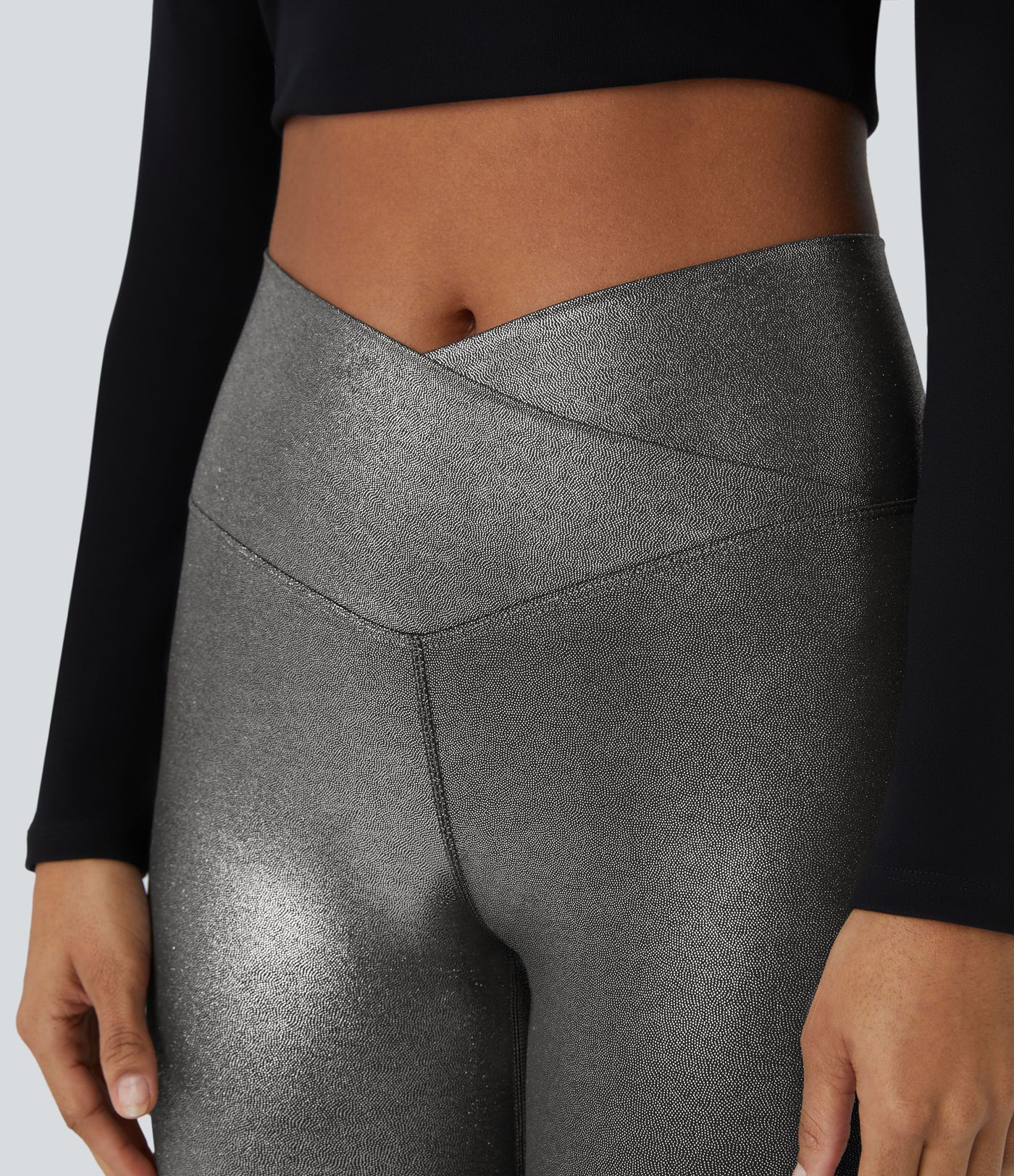 SoftlyZero™ Imiteret læder crossover bukser med lomme og folietryk, strækbare, afslappede