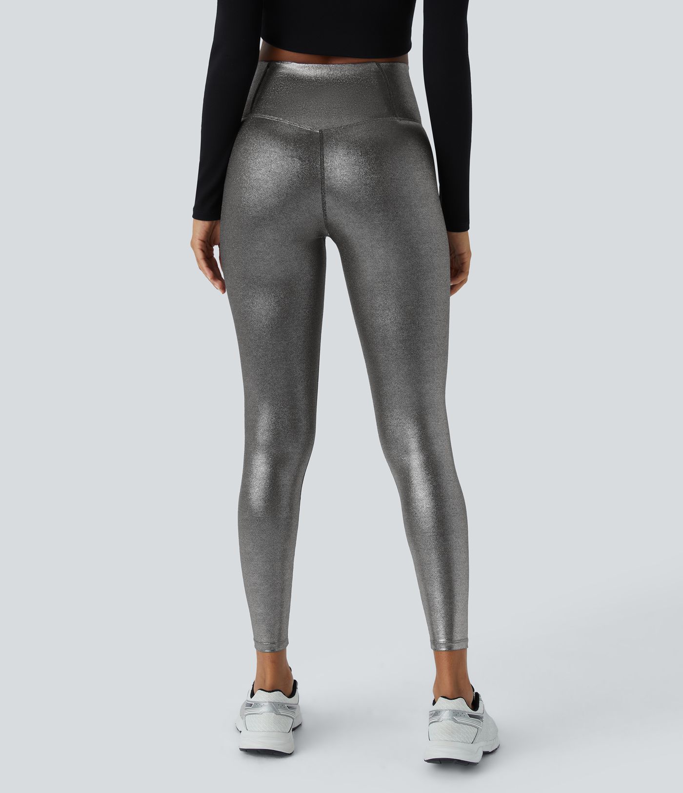 SoftlyZero™ Imiteret læder crossover bukser med lomme og folietryk, strækbare, afslappede