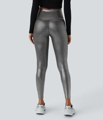 SoftlyZero™ Imiteret læder crossover bukser med lomme og folietryk, strækbare, afslappede