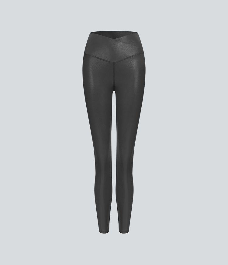 Softlyzero™ Legging Casual en Tissu Enduit avec Poches Arrière Croisées Impression Métallisée Extensibles