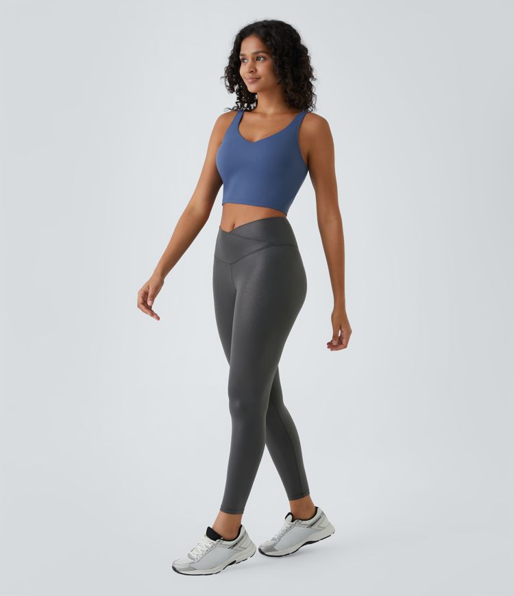 Softlyzero™ Legging Casual en Tissu Enduit avec Poches Arrière Croisées Impression Métallisée Extensibles