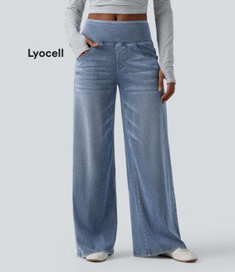 Halara Flex™ - Lässige, gewaschene Baggy-Jeans aus drapiertem Lyocell mit mittelhohem Bund, mehreren Taschen und weitem Bein