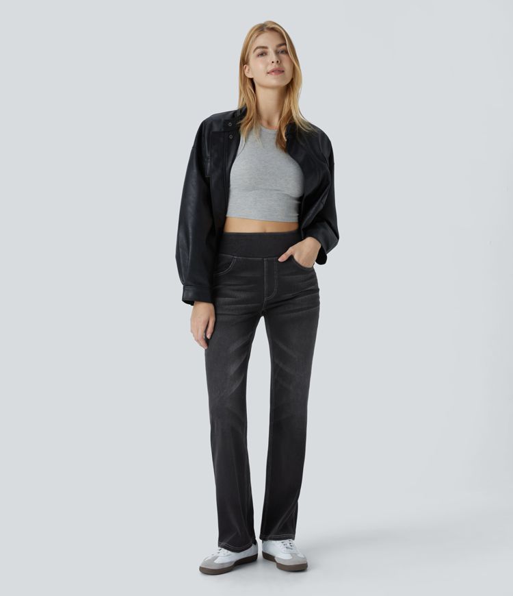 Halara Flex™ High Waisted Pockets Washed Casual Bootcut Jeans