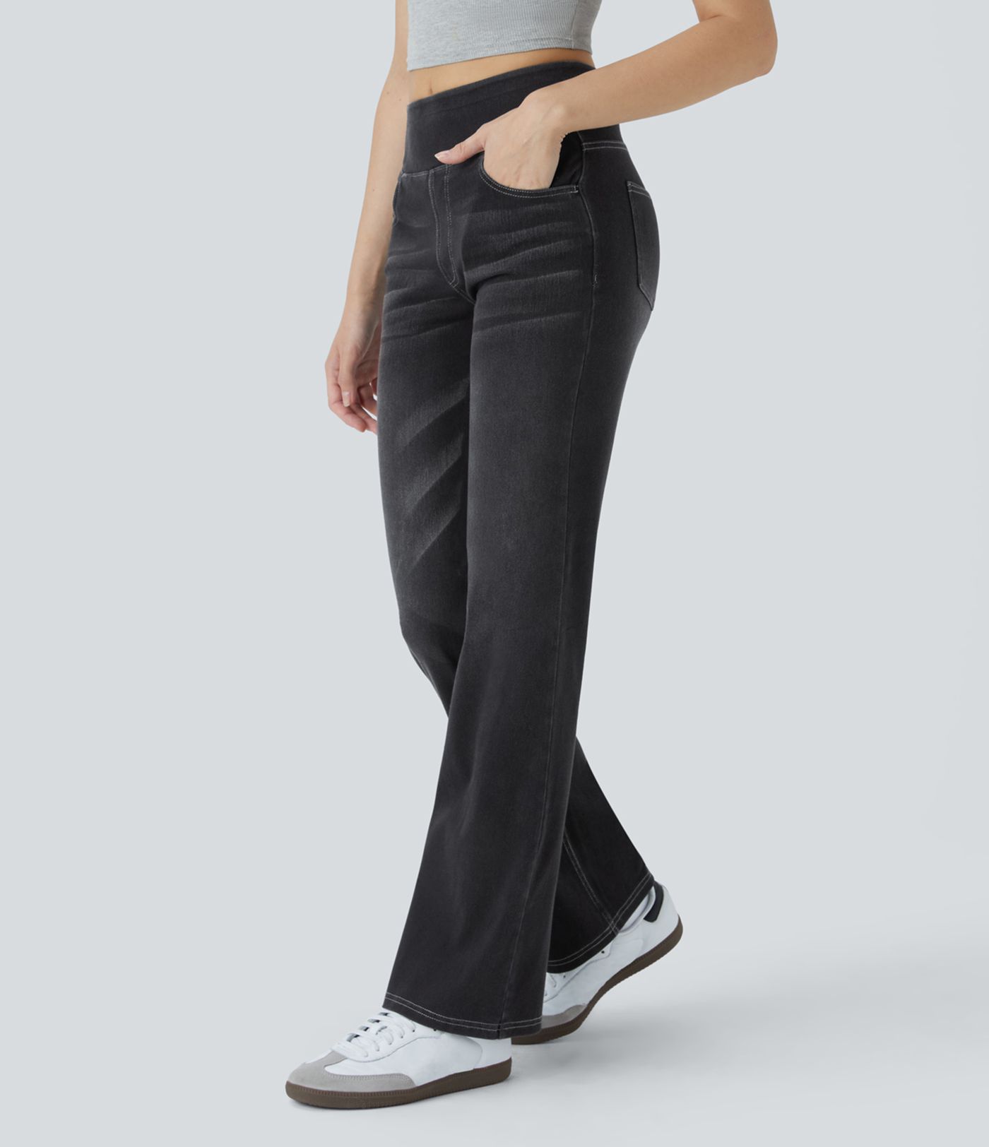 Halara Flex™ High Waisted Pockets Washed Casual Bootcut Jeans