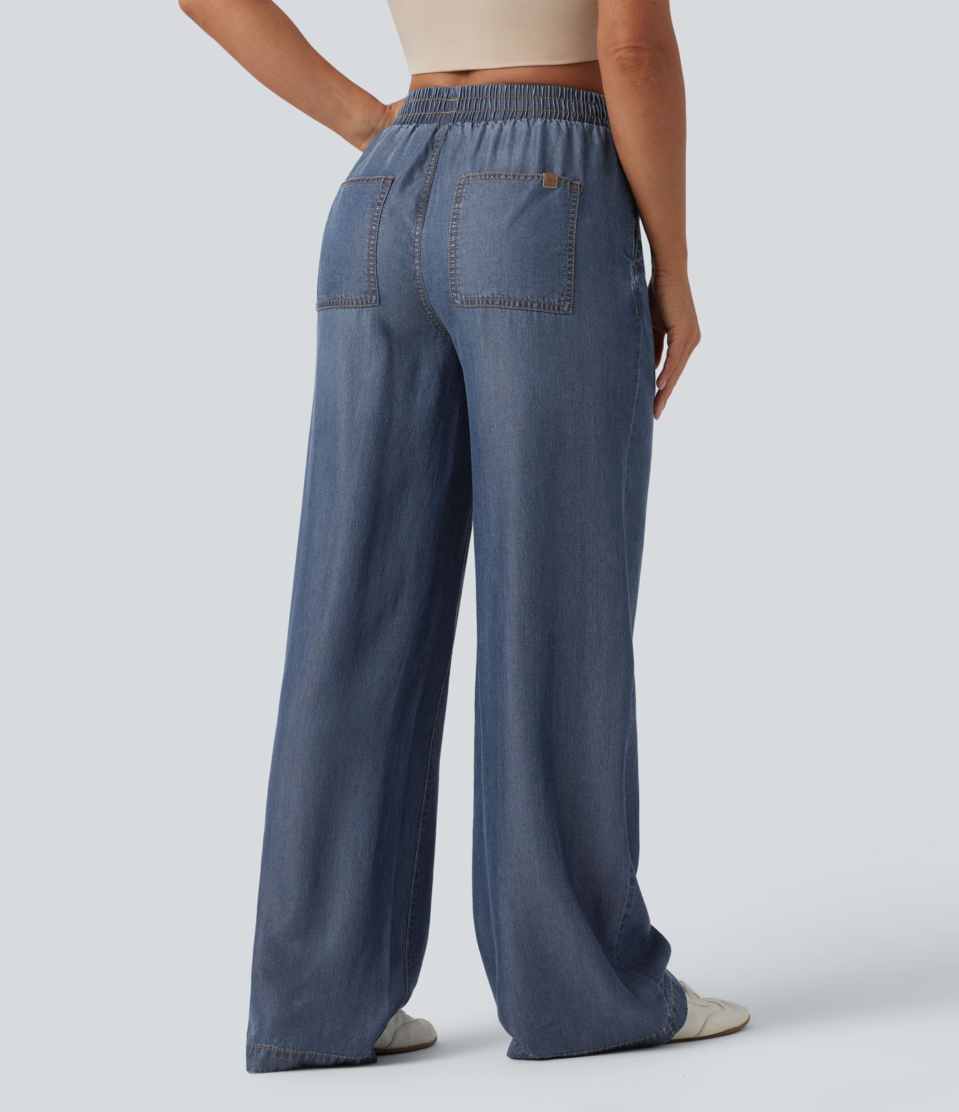 Halara Flex™ Mid Rise Draped Casual Straight Leg Jeans with Pockets